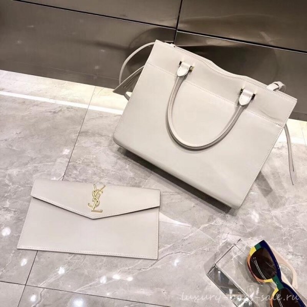 saint laurent up town medium tote bag white