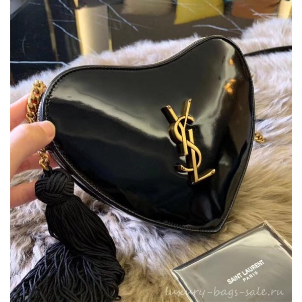 Saint Laurent Monogram Heart Cross Body Bag in Patent Leather 540694 Black 2018