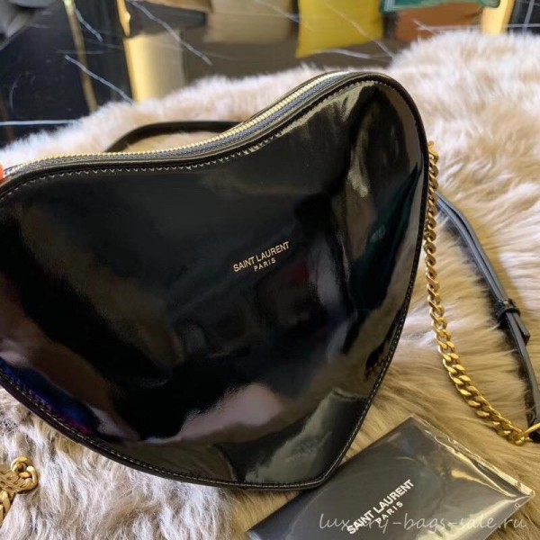 Saint Laurent Monogram Heart Cross Body Bag in Patent Leather 540694 Black 2018
