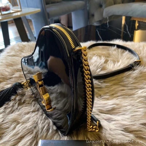 Saint Laurent Monogram Heart Cross Body Bag in Patent Leather 540694 Black 2018