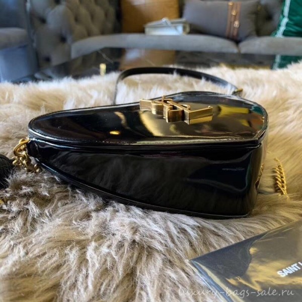Saint Laurent Monogram Heart Cross Body Bag in Patent Leather 540694 Black 2018
