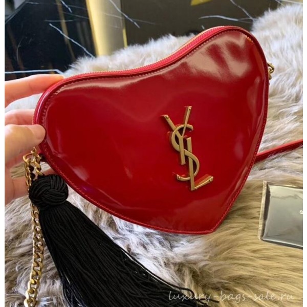 Saint Laurent Monogram Heart Cross Body Bag in Smooth Leather 540694 Red 2018