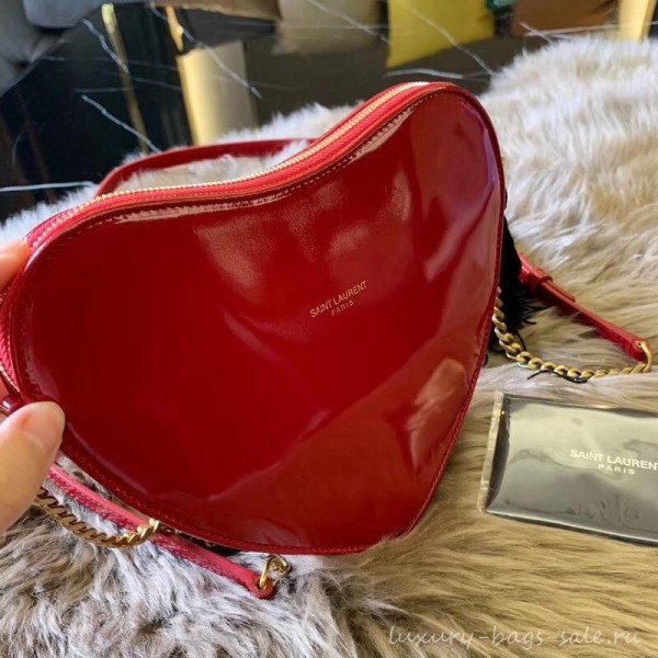 Saint Laurent Monogram Heart Cross Body Bag in Smooth Leather 540694 Red 2018