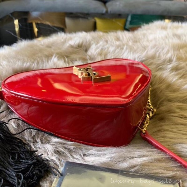 Saint Laurent Monogram Heart Cross Body Bag in Smooth Leather 540694 Red 2018