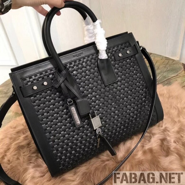 Saint Laurent Classic Small Sac De Jour Bag in Weaved Leather Black 2018 (1A130-8101129 )