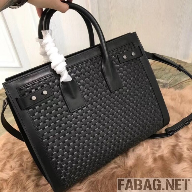 Saint Laurent Classic Small Sac De Jour Bag in Weaved Leather Black 2018 (1A130-8101129 )