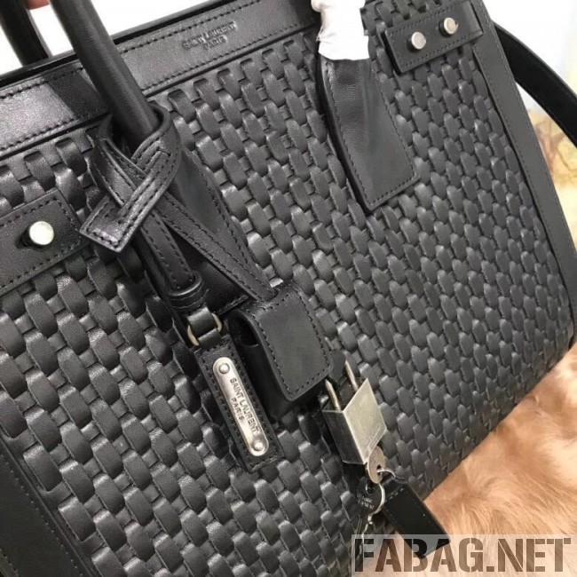 Saint Laurent Classic Small Sac De Jour Bag in Weaved Leather Black 2018 (1A130-8101129 )