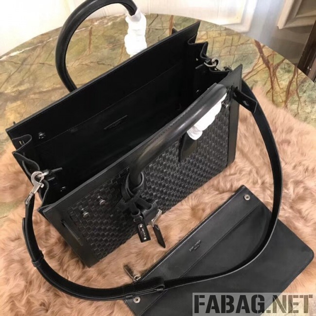 Saint Laurent Classic Small Sac De Jour Bag in Weaved Leather Black 2018 (1A130-8101129 )
