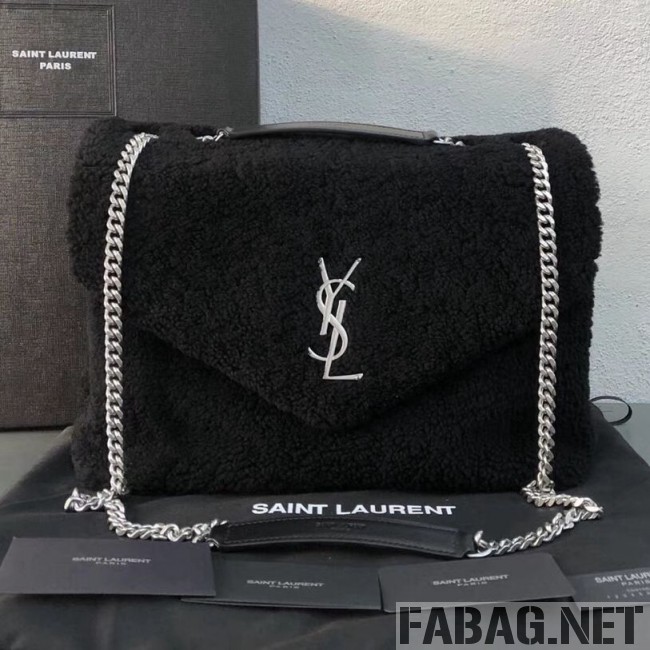 Saint Laurent Loulou Medium Bag in Shearling 5316460 Black 2018 (2A055-8121015 )