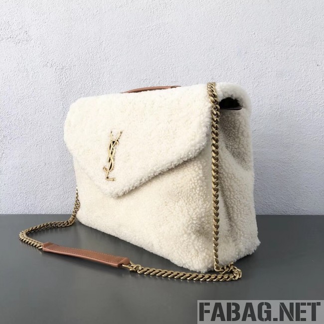 Saint Laurent Loulou Medium Bag in Shearling 5316460 White 2018 (2A055-8121017 )