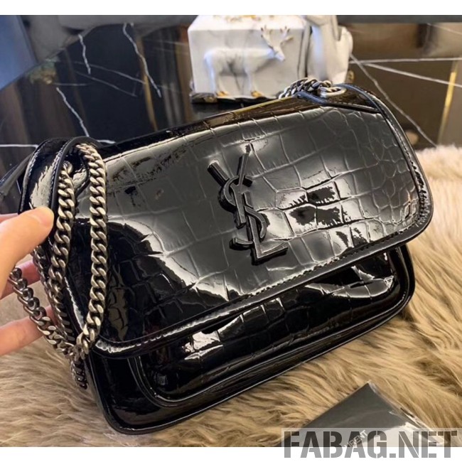 Saint Laurent Niki Baby in Crocodile Embossed Leather 533037 Black 2018 (WMJ-9021832 )