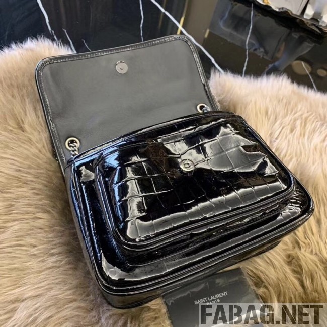 Saint Laurent Niki Baby in Crocodile Embossed Leather 533037 Black 2018 (WMJ-9021832 )