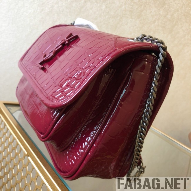 Saint Laurent Niki Baby in Crocodile Embossed Leather 533037 Burgundy 2018 (WMJ-9021835 )