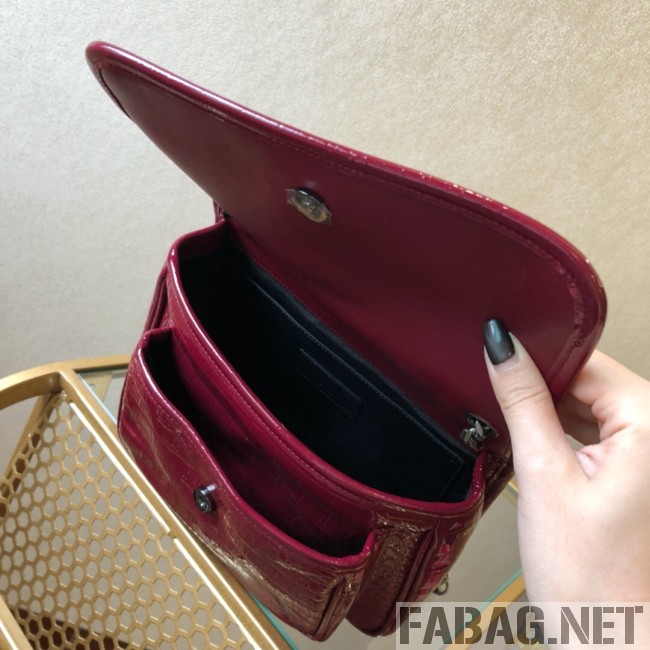 Saint Laurent Niki Baby in Crocodile Embossed Leather 533037 Burgundy 2018 (WMJ-9021835 )