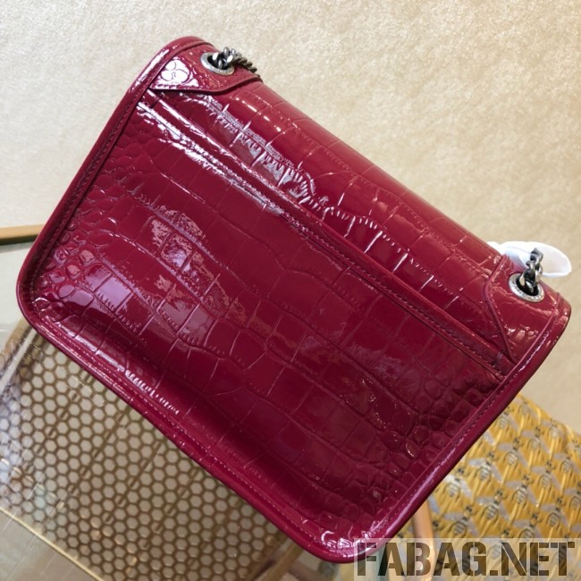 Saint Laurent Niki Baby in Crocodile Embossed Leather 533037 Burgundy 2018 (WMJ-9021835 )