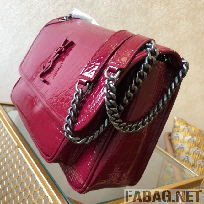 Saint Laurent Niki Medium in Crocodile Embossed Leather 533037 Burgundy 2018 (WMJ-9021836 )