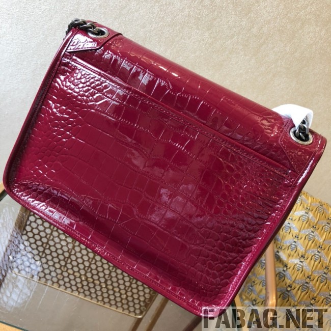 Saint Laurent Niki Medium in Crocodile Embossed Leather 533037 Burgundy 2018 (WMJ-9021836 )