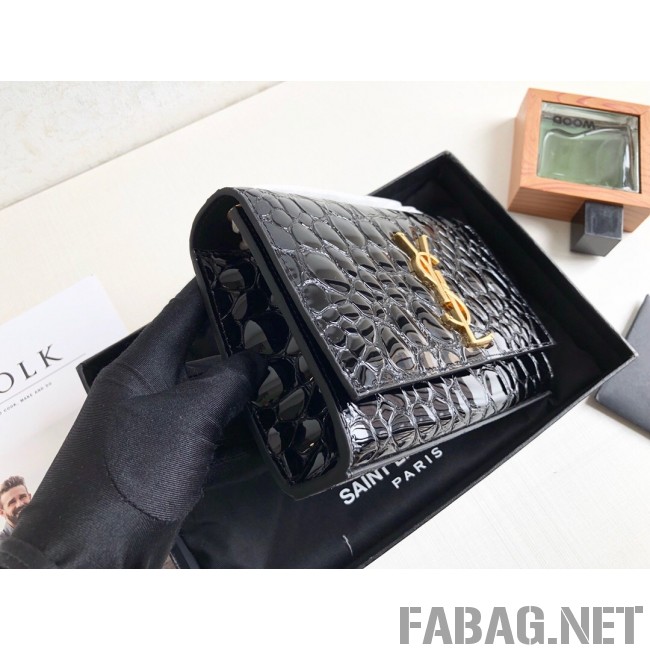 Saint Laurent Kate Small in Patent Tortoise Embossed Leather 469390 Black 2019 (KTS-9021837 )