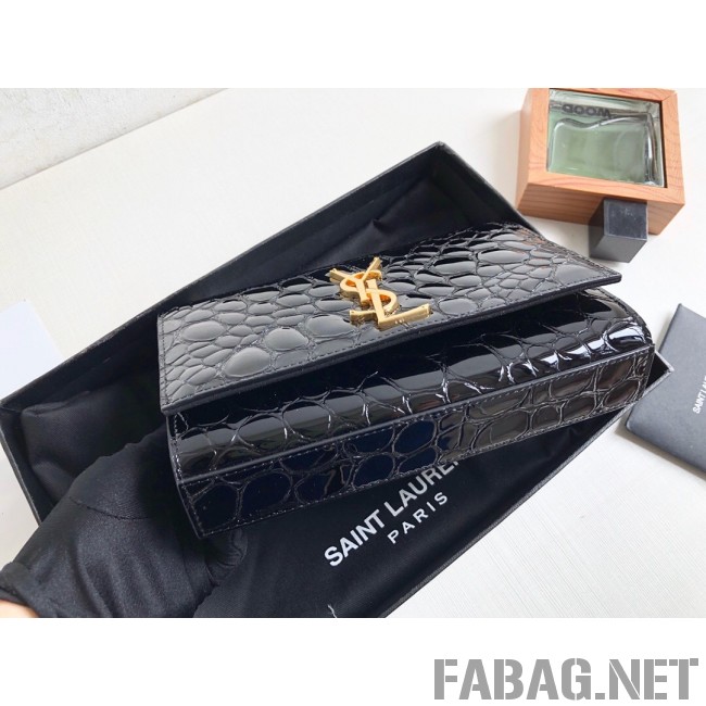 Saint Laurent Kate Small in Patent Tortoise Embossed Leather 469390 Black 2019 (KTS-9021837 )