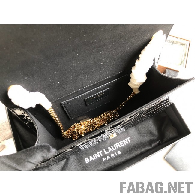 Saint Laurent Kate in Patent Tortoise Embossed Leather 326078 Black 2019 (KTS-9021838 )