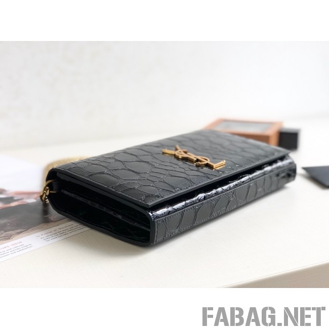 Saint Laurent Kate Wallet on Chain in Patent Tortoise Embossed Leather 377828 Black 2019 (KTS-9021839 )