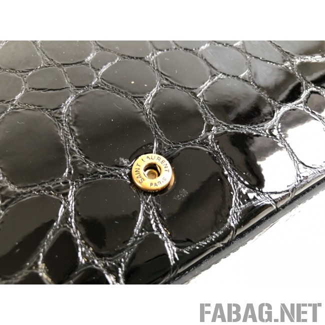 Saint Laurent Kate Wallet on Chain in Patent Tortoise Embossed Leather 377828 Black 2019 (KTS-9021839 )
