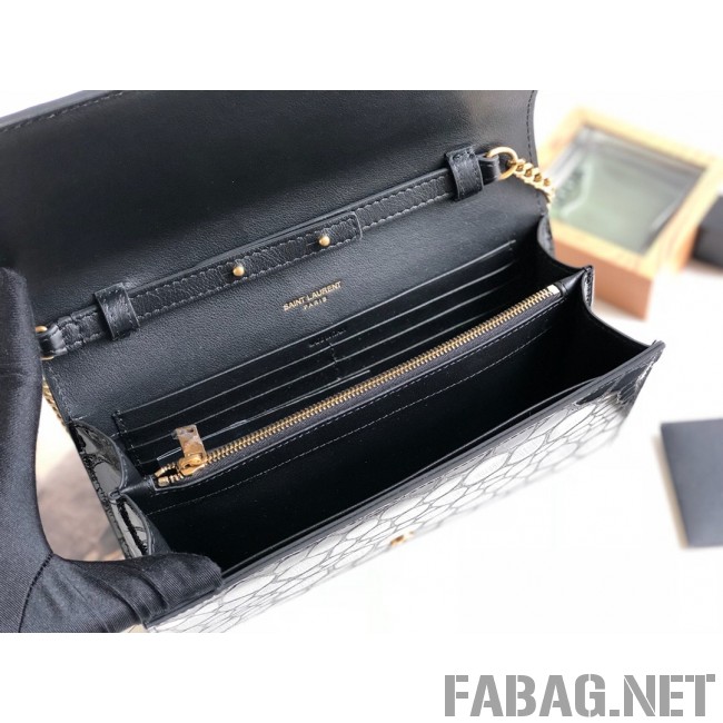 Saint Laurent Kate Wallet on Chain in Patent Tortoise Embossed Leather 377828 Black 2019 (KTS-9021839 )