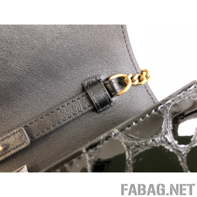 Saint Laurent Kate Wallet on Chain in Patent Tortoise Embossed Leather 377828 Black 2019 (KTS-9021839 )