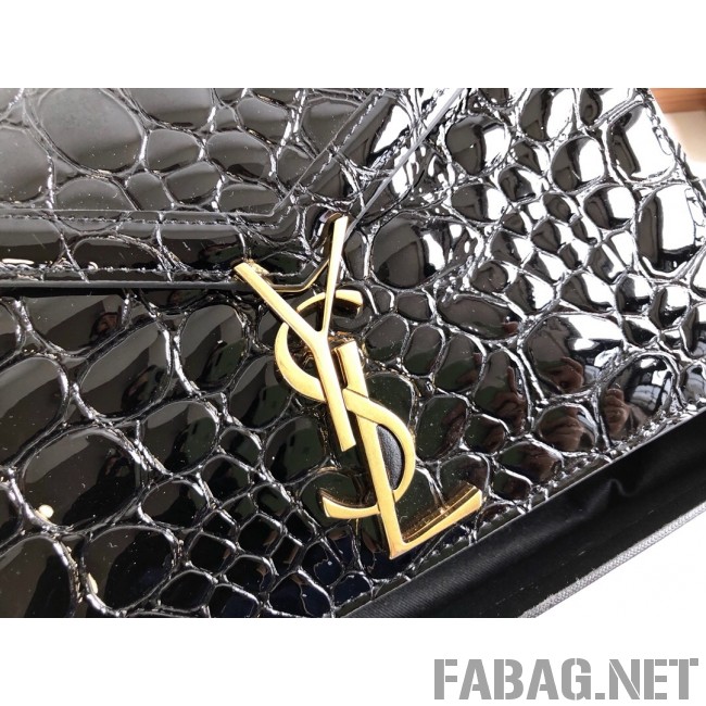 Saint Laurent Cassandra Bag with Monogram Slider in Tortoise Embossed Patent Leather 532750 Black 2019 (KTS-9021840 )