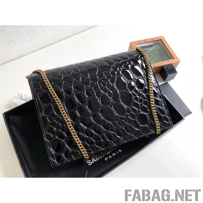 Saint Laurent Cassandra Bag with Monogram Slider in Tortoise Embossed Patent Leather 532750 Black 2019 (KTS-9021840 )