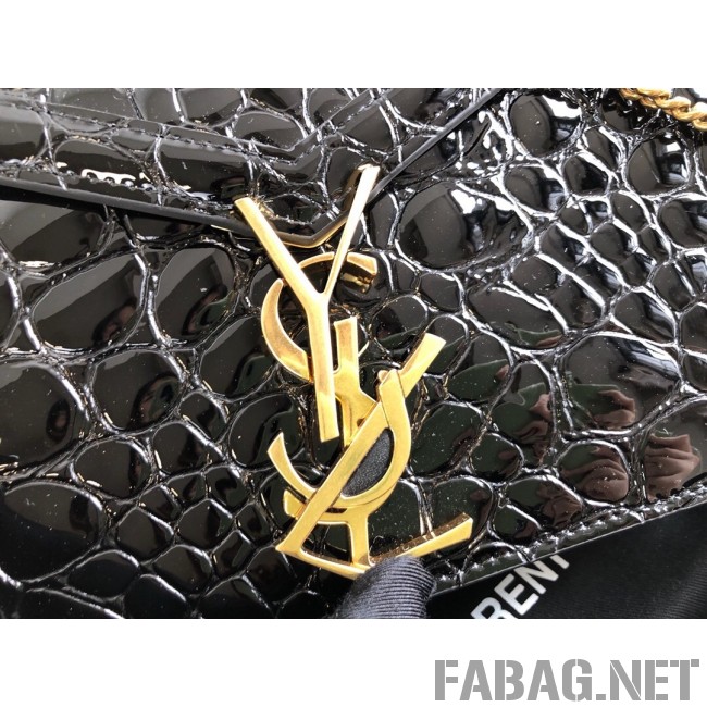 Saint Laurent Cassandra Bag with Monogram Slider in Tortoise Embossed Patent Leather 532750 Black 2019 (KTS-9021840 )