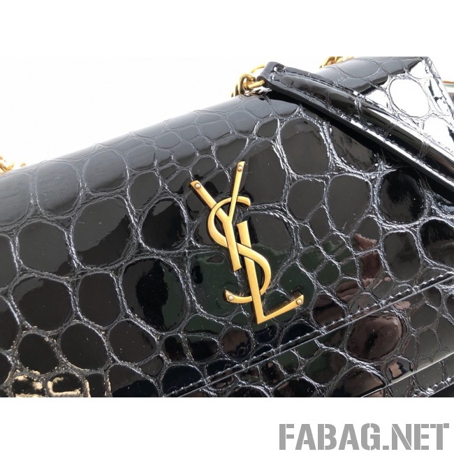 Saint Laurent Sunset Medium in Tortoise Embossed Patent Leather 442906 Black 2019 (KTS-9021841 )