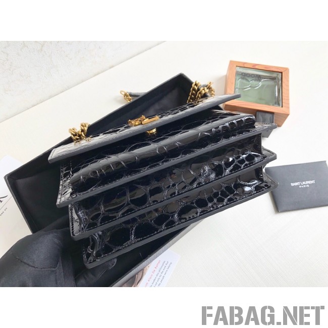 Saint Laurent Sunset Medium in Tortoise Embossed Patent Leather 442906 Black 2019 (KTS-9021841 )