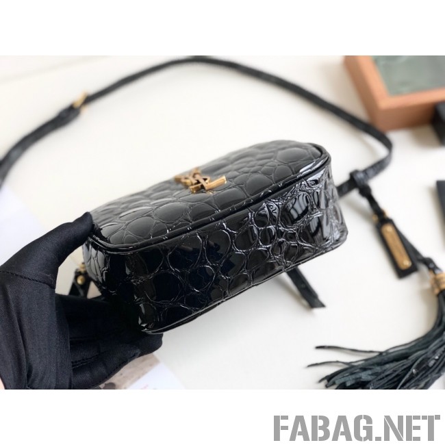 Saint Laurent Lou Belt Bag in Tortoise Embossed Patent Leather 557573 Black 2019 (KTS-9021842 )