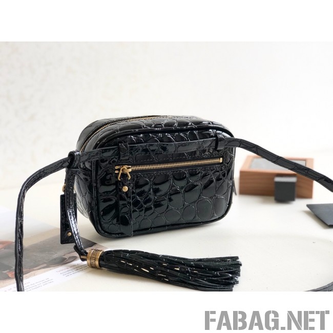 Saint Laurent Lou Belt Bag in Tortoise Embossed Patent Leather 557573 Black 2019 (KTS-9021842 )