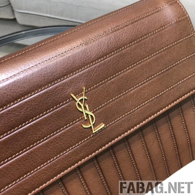 Saint Laurent Victoire Chain Bag in Crinkled Leather 5550850 Brown 2018 (XYD-9022304 )