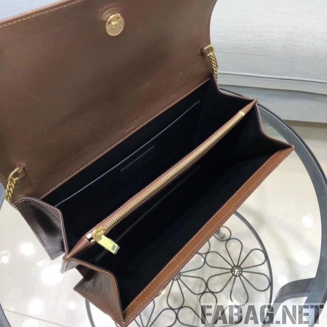 Saint Laurent Victoire Chain Bag in Crinkled Leather 5550850 Brown 2018 (XYD-9022304 )