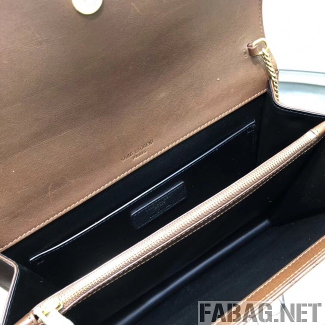 Saint Laurent Victoire Chain Bag in Crinkled Leather 5550850 Brown 2018 (XYD-9022304 )