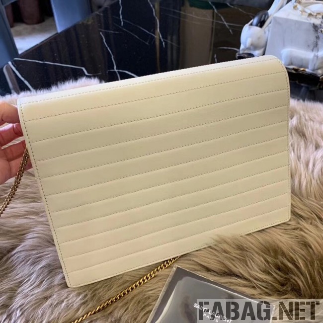 Saint Laurent Victoire Chain Bag in Crinkled Leather 5550850 White 2018 (WMJ-9022306 )