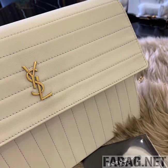Saint Laurent Victoire Chain Bag in Crinkled Leather 5550850 White 2018 (WMJ-9022306 )