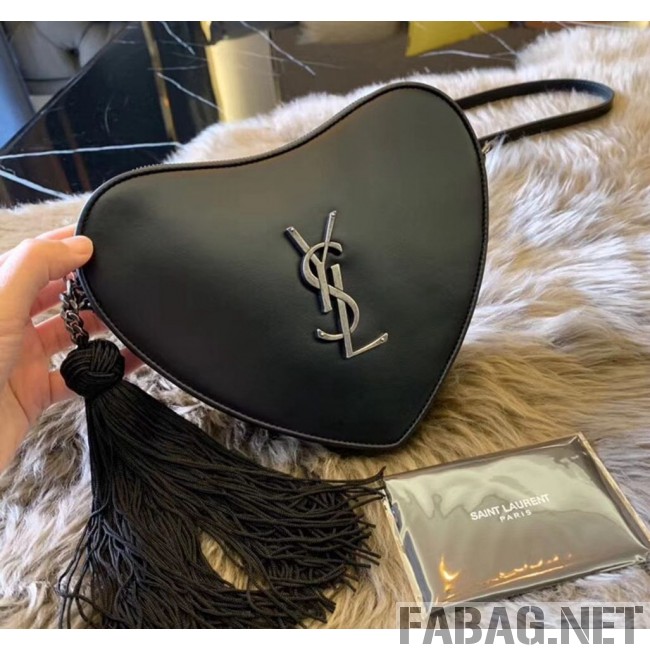 Saint Laurent Monogram Heart Cross Body Bag in Smooth Leather 540694 Black 2018 (JUND-9022309 )