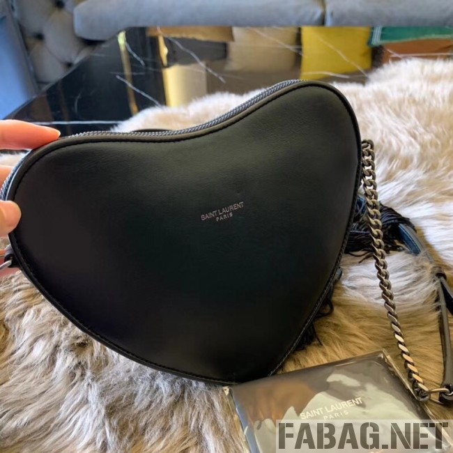 Saint Laurent Monogram Heart Cross Body Bag in Smooth Leather 540694 Black 2018 (JUND-9022309 )