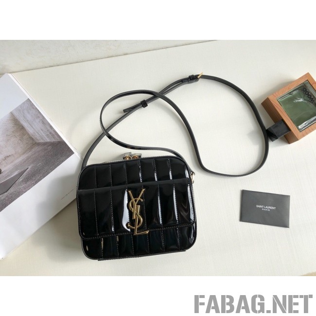 Saint Laurent Vicky Camera Bag in Matelasse Patent Leather 555052 Black 2018 (KTS-9022312 )