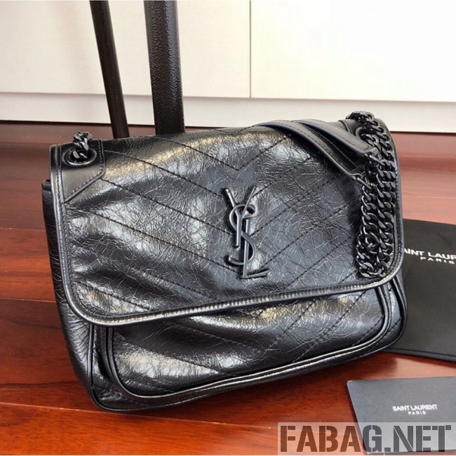 Saint Laurent Medium Niki Chain Bag in Crinkled and Waxed Calfskin 498894 Black 2019 (KTS-9031605 )