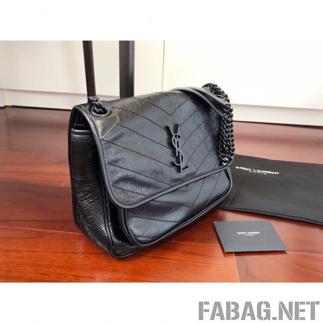 Saint Laurent Medium Niki Chain Bag in Crinkled and Waxed Calfskin 498894 Black 2019 (KTS-9031605 )