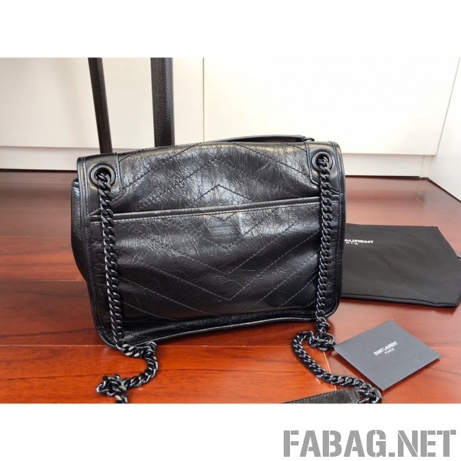 Saint Laurent Medium Niki Chain Bag in Crinkled and Waxed Calfskin 498894 Black 2019 (KTS-9031605 )