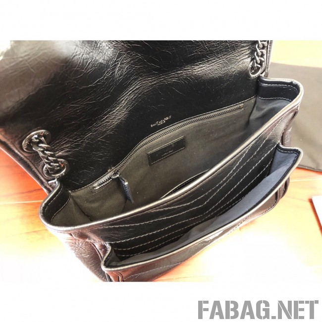 Saint Laurent Medium Niki Chain Bag in Crinkled and Waxed Calfskin 498894 Black 2019 (KTS-9031605 )