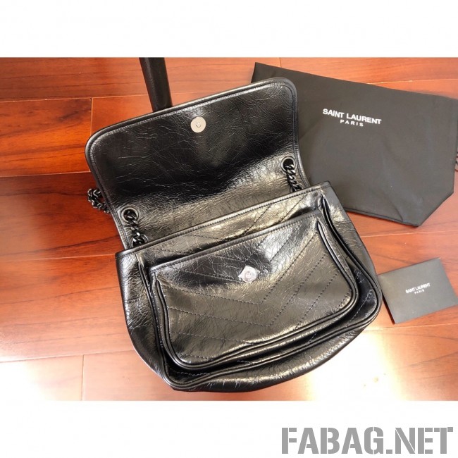 Saint Laurent Medium Niki Chain Bag in Crinkled and Waxed Calfskin 498894 Black 2019 (KTS-9031605 )