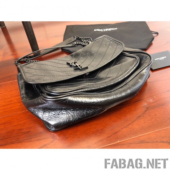 Saint Laurent Medium Niki Chain Bag in Crinkled and Waxed Calfskin 498894 Black 2019 (KTS-9031605 )