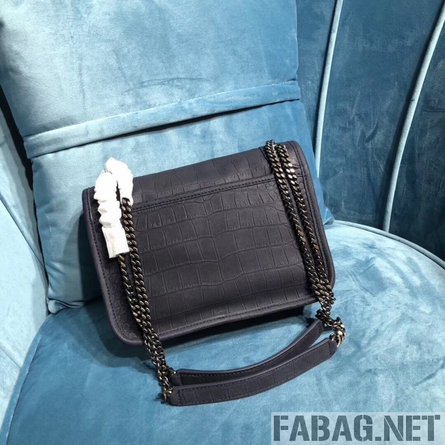 Saint Laurent Niki Baby Chain Bag in Matte Crocodile Leather 533037 Blue 2019 (2A084-9031609 )